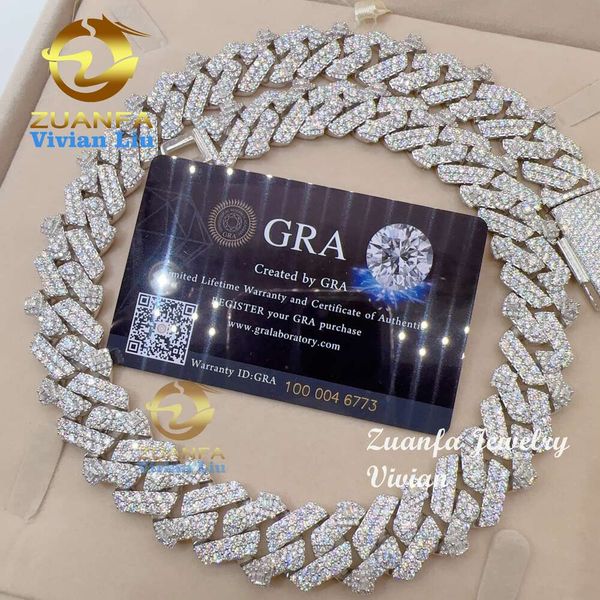 

Hip Hop Jewelry Iced Out Vvs Moissanite Sterling Sier Diamond Cuban Link Chain