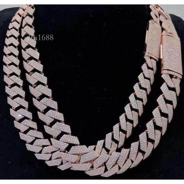 

Heavy Women Necklace Rose Gold Plate Cuban Chain Miami Hip Hop Jewelry Sier Iced Out Vvs Moissanite Pink Cuban Chain