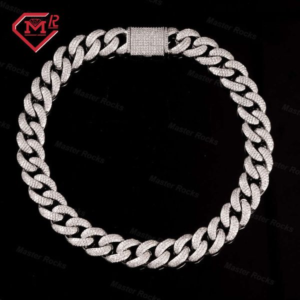 

Hip Hop 3rows 20mm Iced Miami Cuban Chain 925 Sterling Silver Iced Out Mens Moissanite Chain