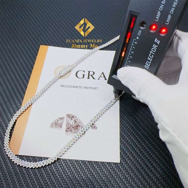 

Pass Diamond Tester Hip Hop Iced Out 5Mm Width One Row Sterling Sier D Vvs Moissanite Diamond Cuban Link Chain Necklace