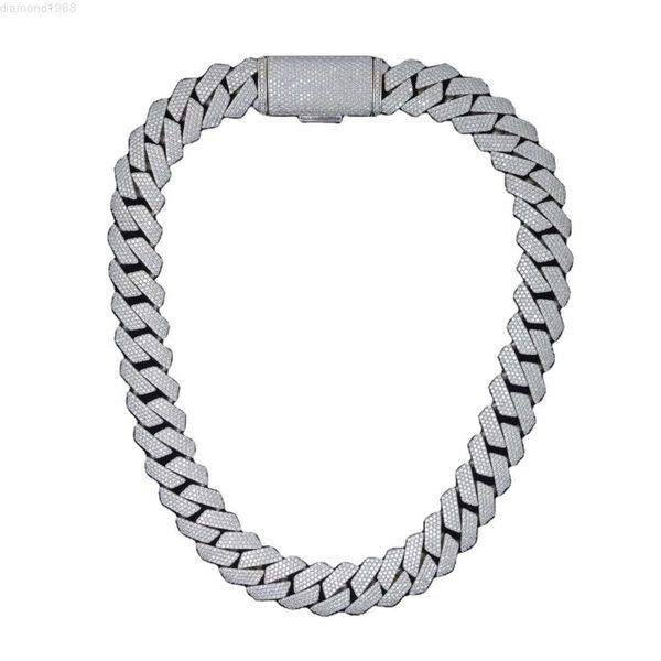 

16mm 3 Rows Hip Hop Prong Setting Cuban Link Chain Vvs Moissanite Diamond Necklace