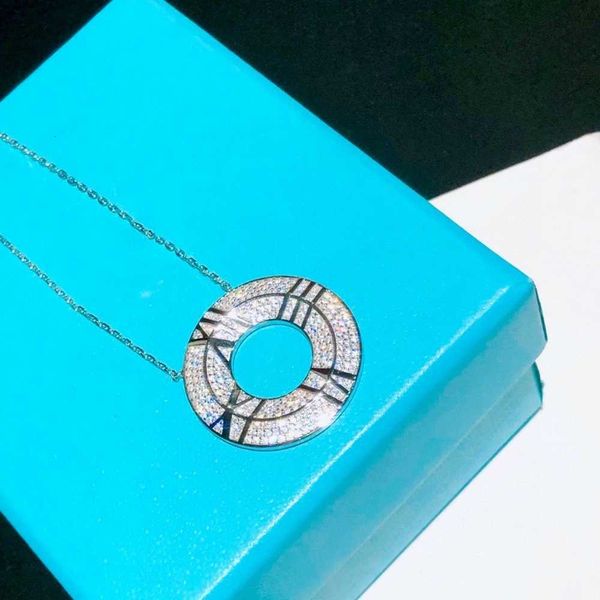 

Tiff Necklace Designer luxury fashion jewelry S925 Sterling Silver Roman Numeral Full Diamond Round Cake Collar Chain Double T Necklace High Edition jewelry