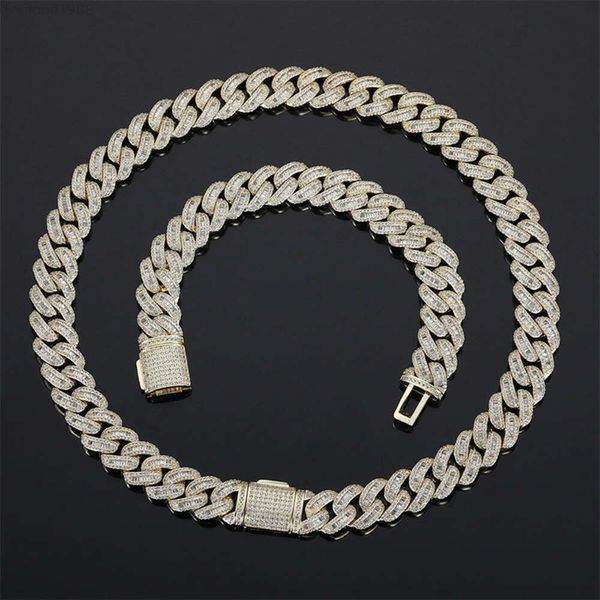

15mm Cuban Necklace Link Chain 18k Gold Plated 925 Sterling Silver Full Moissanite Necklace Bracelet Cuban Chain