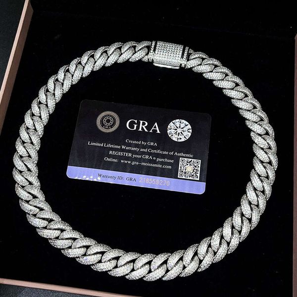 

Hip Hop Gold Plated Cuban Chain Link Wide Moissanite Diamond Bling Iced Out Heavy Cuban Bracelet Necklace