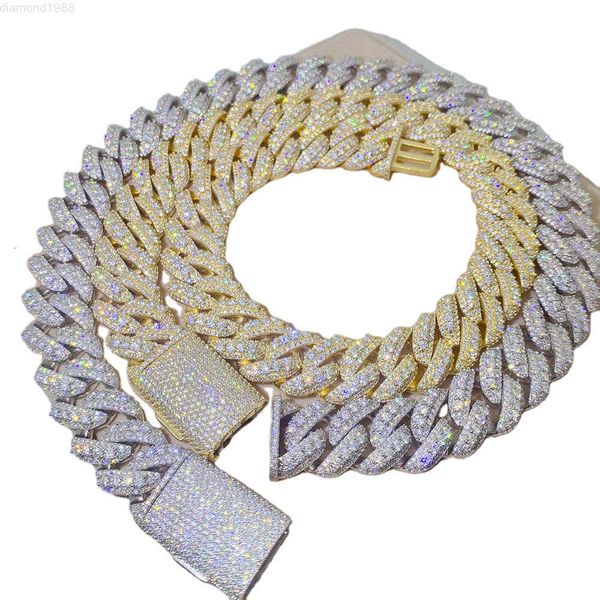 

Custom 20mm Moissanite Cuban Necklace Sterling Silver Two Tone Necklace Jewelry