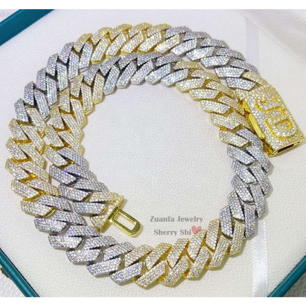 

Custom Name Clasp Yellow Gold Mix White Gold Hip Hop 15mm Solid Iced Out Moissanite Chain