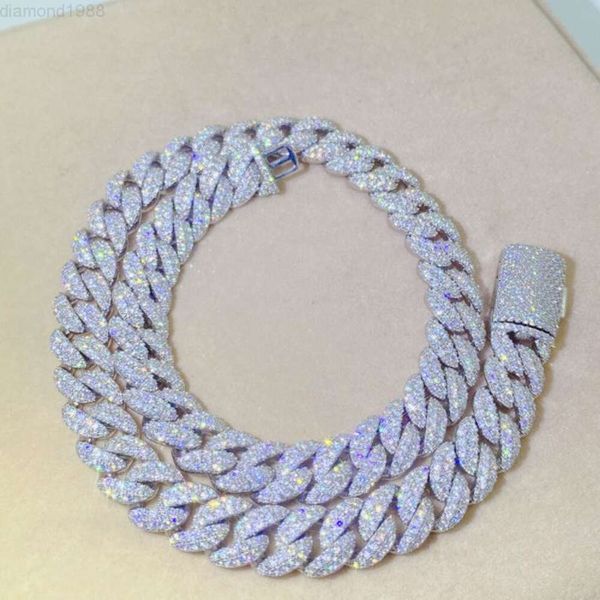 

Moissanite Hip Hop Jewelry 12mm S925 Sterling Silver Vvs Baguette Lab Diamond Miami Cuban Link Chain