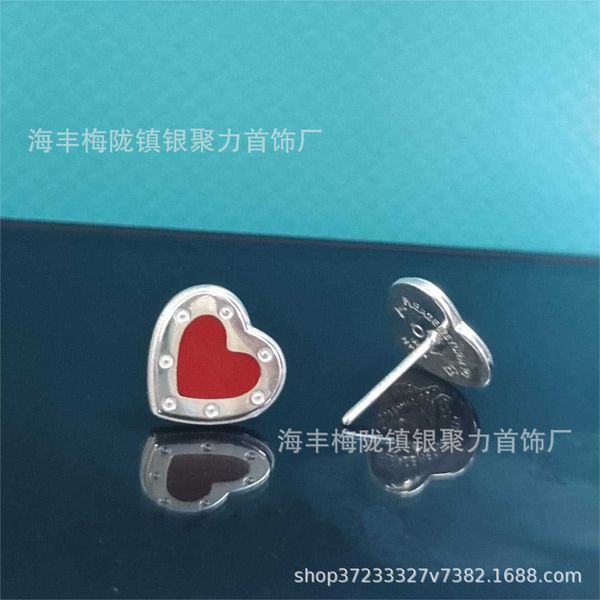 

Tiff Earrings Designer luxury fashion Women's jewelry 925 Silver Jewelry Red Love Peach Heart Enamel Ear Studs Fashion Korean Edition Temperament jewelry accessory