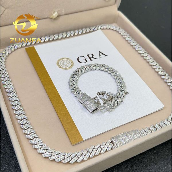 

Fine Jewelry Pass Diamond Tester Iced Out Miami Chain Necklace Sterling Sier 10Mm Cuban Link Chain Moissanite