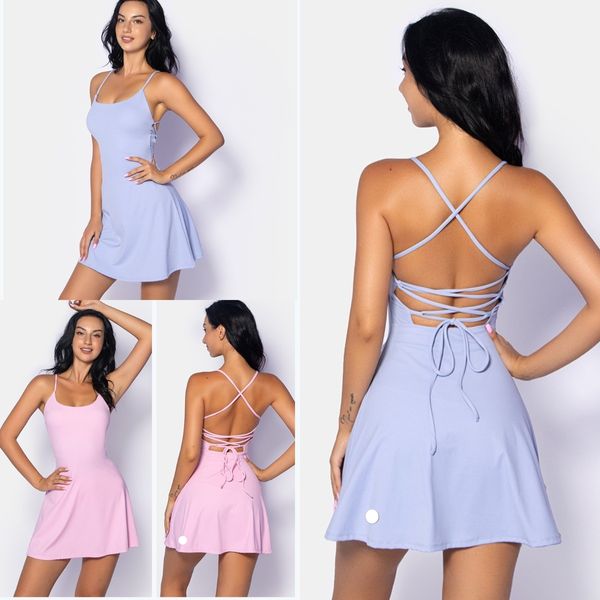 

Women Luwomen-1045 Sexy Back Golf Tennis Dress Gym Sleeveless Yoga Clothing Sports Active Yoga Dress Active Dress, Pink