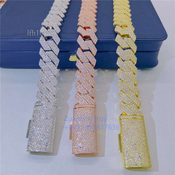 

Factory Wholesale Iced Out Yellow Rose White Gold Cuban Link Chain Lab Diamond Hiphop Iced Out Cuban Link Chain Necklace