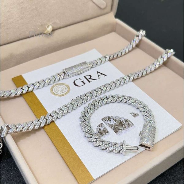 

10Mm Iced Out Miami Hip Hop Chain Necklace Sterling Sier Vvs Moissanite Cuban Link Chain For Men & Women