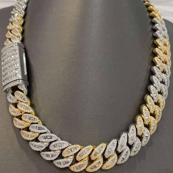 

20mm Bust Down Baguette Diamond Cuban Chain Vvs Moissanite Link Chain in 925 Silver Rappers Necklace for Men