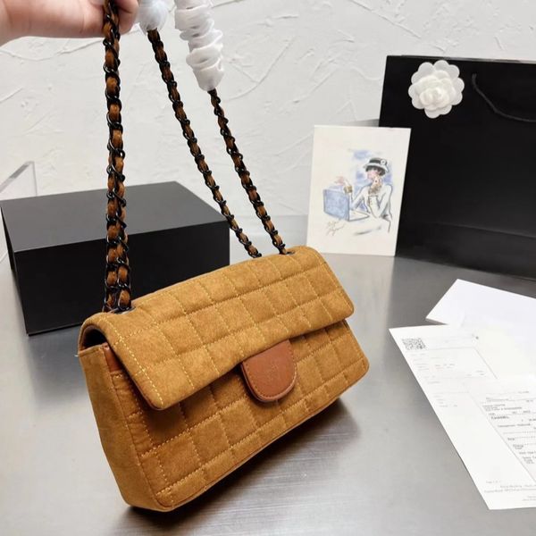 

New Chain bag Fashion flap bag Frosted fabric shoulder bag Designer Bag Luxury Crossbody bag Top Classic handbag, Brown