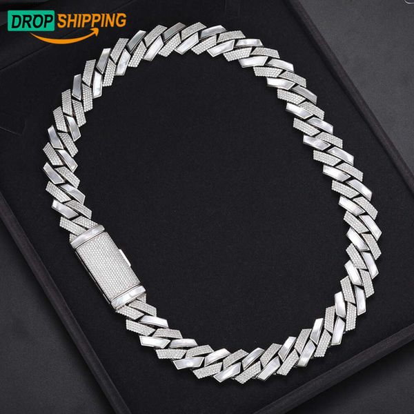 

Dropshipping Rapper's Jewelry 18mm Pass Diamond Tester Vvs Moissanite Silver Hand Set Shell Iced Out Cuban Link Chain Necklace