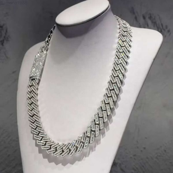 

Fashion Jewelry Necklace Iced Out Baguette Moissanite Rock Cuban Chain Hip Hop 10mm Silver 925 Rope Chain Necklace