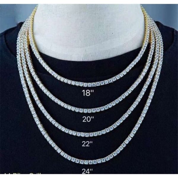 

Iced Tennis Chain Men Chunky Necklace Gold Plated Sier Moissanite Diamond Jewelry Gift 3Mm Tennis Chain