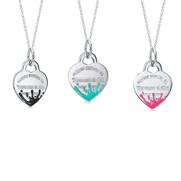 

Tiff necklace Designer luxury fashion jewelry 925 sterling silver splashed ink flower heart-shaped enamel niche collarbone chain gift