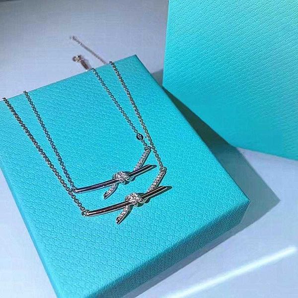 

Tiff Necklace Designer luxury fashion jewelry S925 silver high version bow knot necklace 18k rose gold interwoven clavicle chain Valentine's gift jewelry accessory