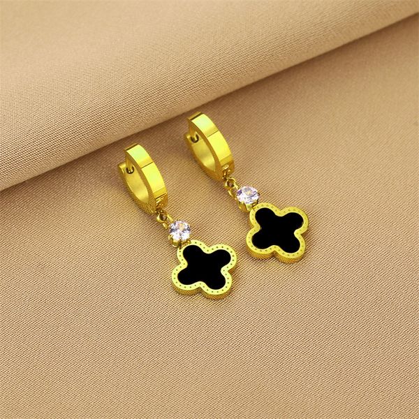 

Fine Jewelry Gold Plated Stainless Steel Clover Charm Earring for Women Gift