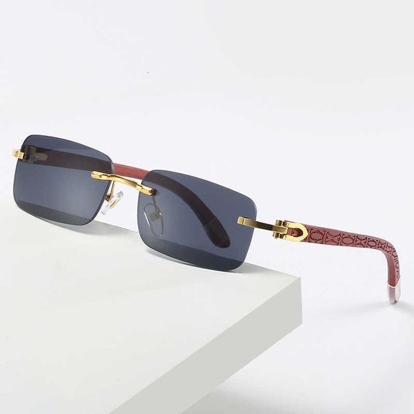 

Printed wooden leg square frameless sunglasses Fashion business men's and women's sunglasses Premium glasses QETL