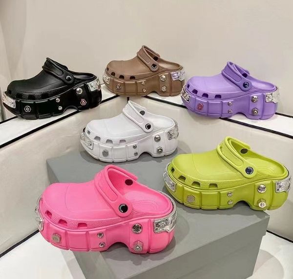 

Men women thick-soled rubber slippers sandals metal hollowed-out shoes raised platform cake punk slippers couple sandals Mules shoes 35-44, Purple