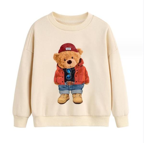 

Spring Autumn Kids Cartoon Bear Pullover Boys Girls Long Sleeve Sweaters Children Cotton Sweatshirts 2-8 Years, As picture
