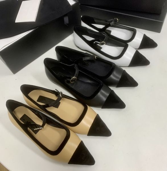 

Designer mary jane shoes luxury retro buckle women's shoe girls ladies Pointy Resort Beach Banquet black white flat ballet shoes 34-41, Khaki