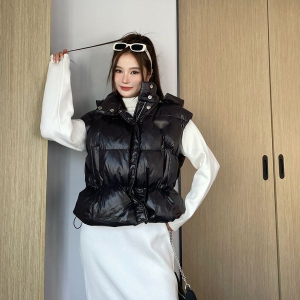 

Women's Coat Waistcoat Thickened Designer Vest Winter Casual Women's Vests Short Thickened Warm Sleeveless Hooded Jackets For Women, White