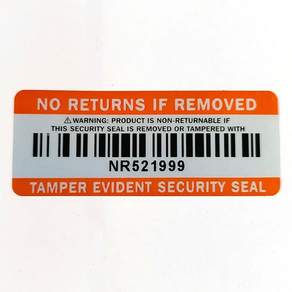 

1000pcs NO RETURNS IF REMOVED Security Seal Non-returnable Label Barcode Serial Numbers Sticker VOID Left If Tampered With
