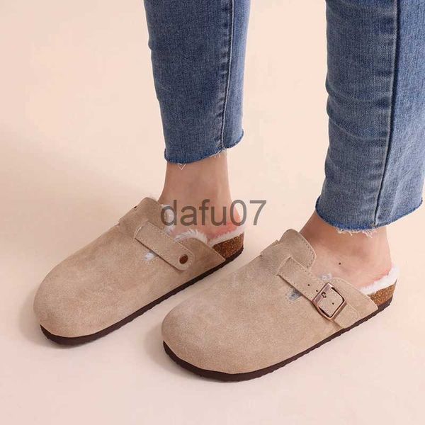 Slippers Litfun New Boston Fur Clogs For Women Cozy Winter Warm Short Plush Cozy Home Fuzzy Slippers Suede Mules Cork With Arch Support x1011