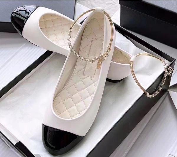 

Designer mary jane shoes luxury retro buckle women's Ankle chain shoes girls ladies Resort Beach Banquet black white flat ballet shoes