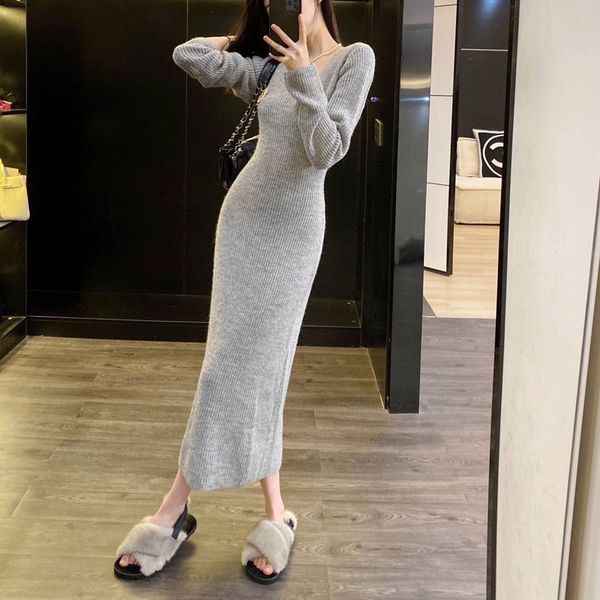 

Women Elegant Dresses Long Sleeve Skinny Dress Spring Autumn Slim Party Dresses Blouse Trendy Sweater Skirts Length Clothing