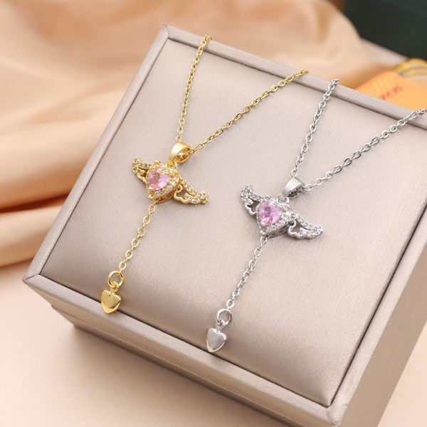 

New Arrival Movable Angel Wings Heart Pendant Necklace Stainless Steel Necklaces for Lovers Gift