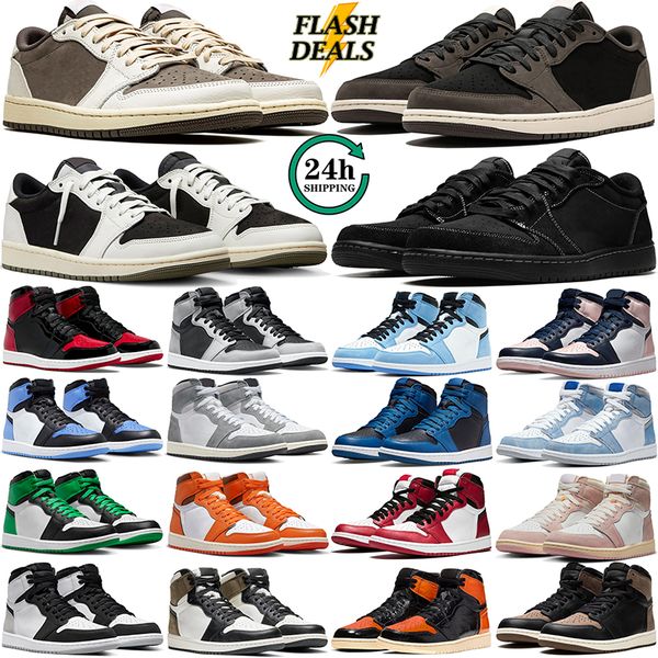 

men women 1 1s basketball shoes high low top Reverse Mocha Neutral Olive Black Phantom Dark Lucky Green University Blue Bred Patent Toe Shadow mens sneakers, 45