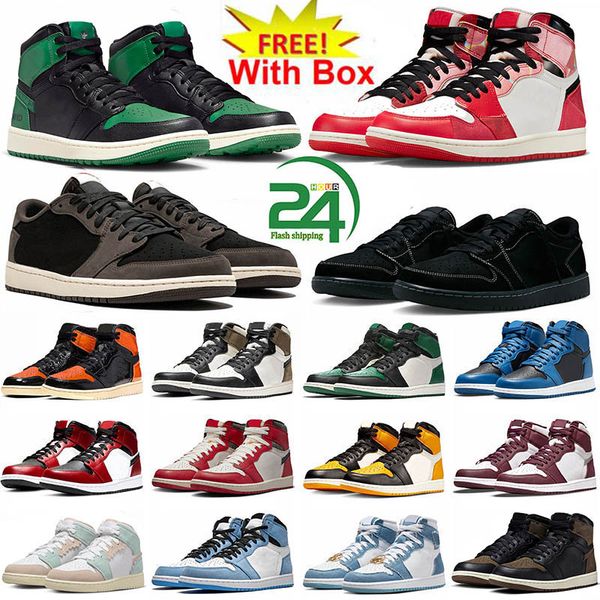 

with Original Box Basketball Shoes Sneakers University Blue Dark Mocha Bred Patent Men Women Sports Trainers 36-47, Color#1