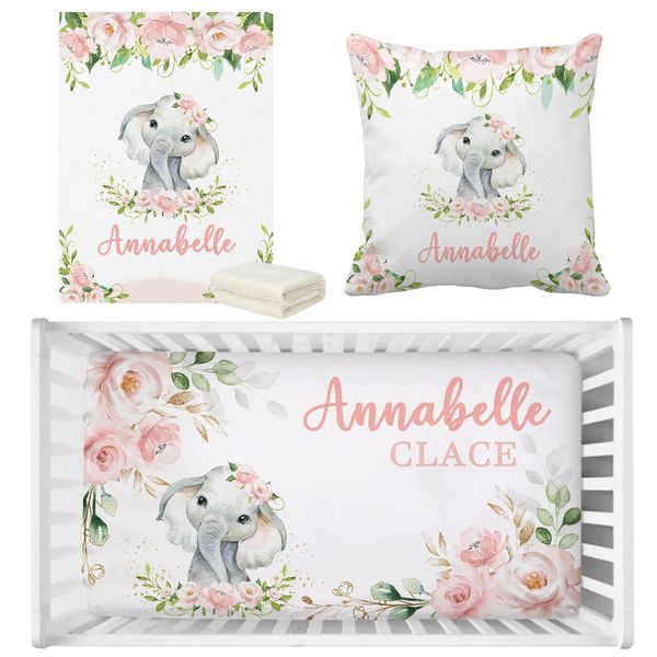 

Sets YZIHO Baby Crib Custom Name Chic wer Elephant Bedding Set 231012, Multi-color