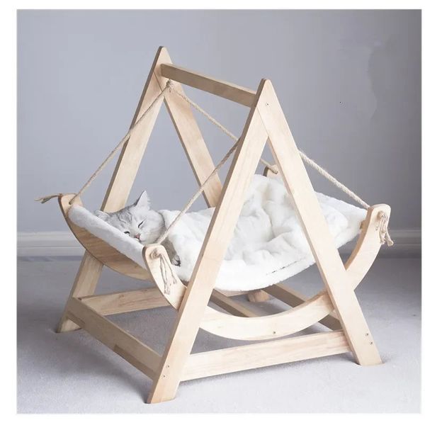 

Beds House Hammock Swing Wooden Hanging Cradle Cat Nest Bed for Cats Pets Furniture Pet Items 231011