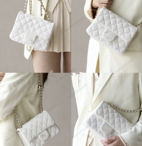 

10A high quality designer crossbody bag classic flap bag shoulder bags designers woman multi pochette bag Diamond Lattice Genuine Leather Chains White Flap Pocket, 10