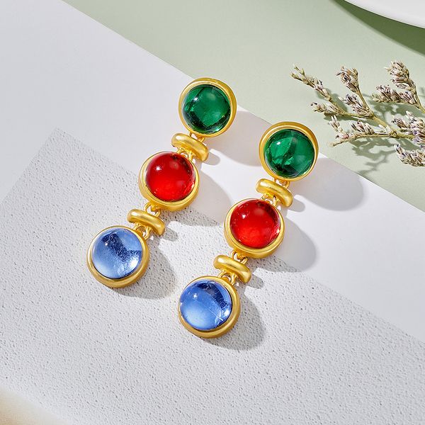 

Designer Jewelry Earrings Vintage Gold Red Green Blue Gemstones Earrings Top-quality MoonRiverJewel Christmas Birthday New Year