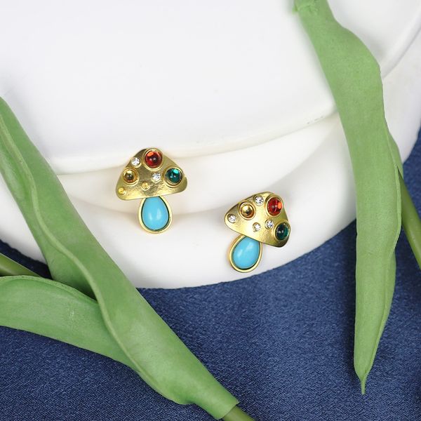 

Designer Jewelry Earrings Cute Vintage Gold Mushrooms Gemstones Earrings Top-quality MoonRiverJewel Christmas Birthday New Year