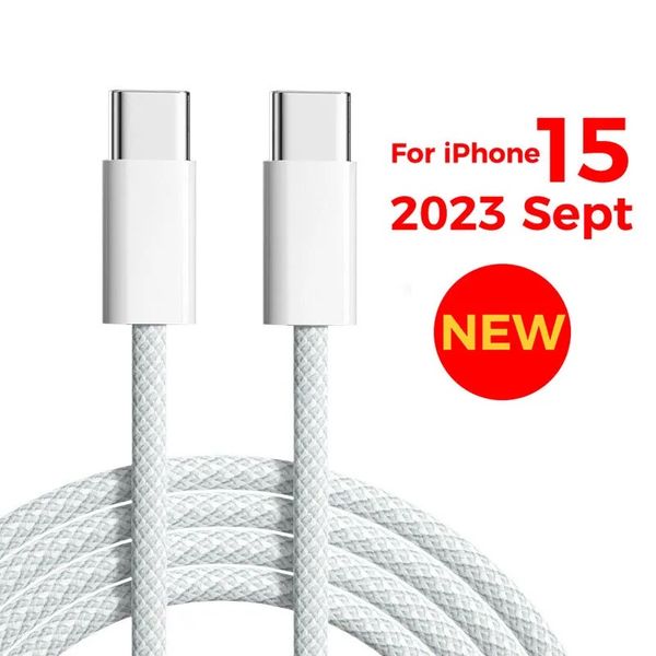 

60W PD USB C to C Braided Cable for iPhone 15 Type C 20V 3A Fast Charging Cables Cord For Samsung Xiaomi Huawei Data 1M