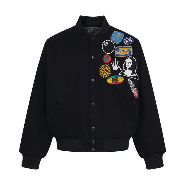 

Casual Fashion Outwear Warm Baseball Coat Loose Black Long Sleeve Autumn Varsity Bomber Jacket Man Graphic Stiched