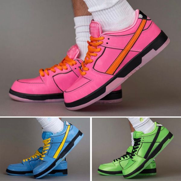 

The Powerpuff Girls Low Cut Mens shoes Bubbles Buttercup Blossom Deep Royal Blue Chill Lotus Soft Pink Mean Green Black men women trainers sports sneakers 36-45