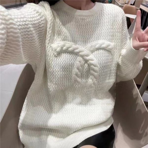 

Sweaters Women' Autumn explosion of luxury Korean network red with chest cc design sweater temperament everything lazy style solid color outside to wear a top 0L2D, No.1