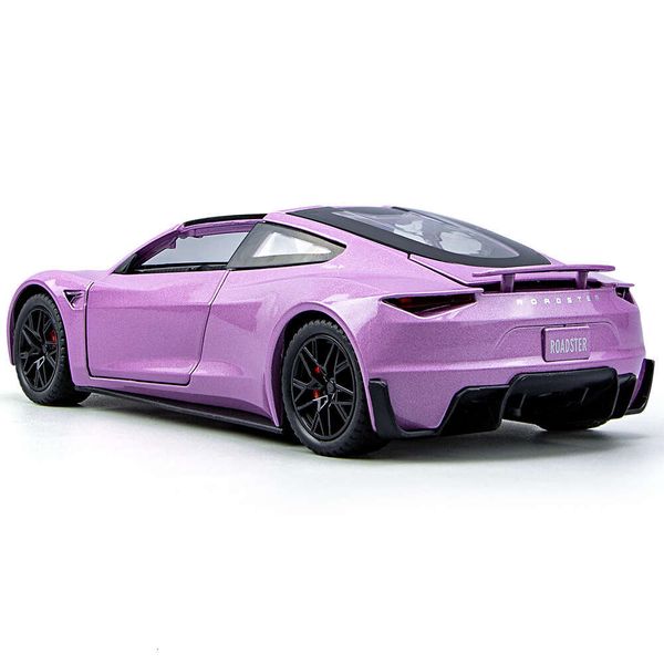 

1/24 Tesla Roadster Alloy Diecast Cars Model Vehicle Front Wheel Steering Feedback Sound And Light Decorative Toys