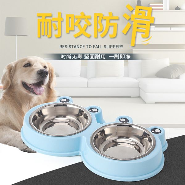 

pet Frog Bowl Cartoon Double Bowl Pet Stainless Steel Bowl Pet Feeder Cat Bowl Dog Basin Pet Supplies