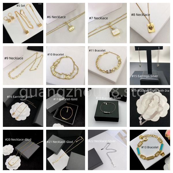 

Fashion Designer Gold Mini Square Pendant Bracelet Necklace Earrings Bracelet Couple Gifts with Box