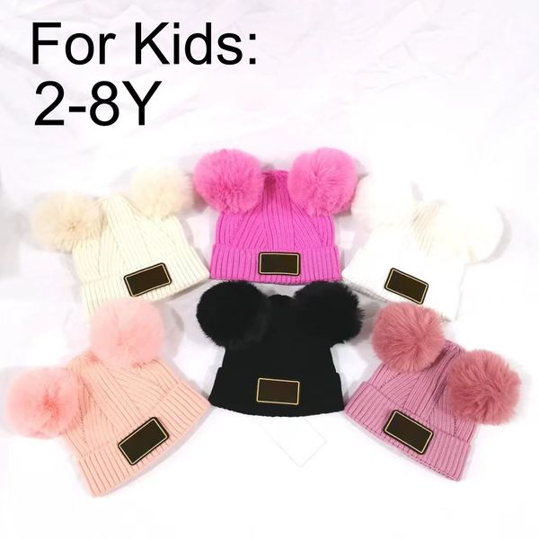 

2-8Y Kids Warm Winter Hats Designer Beanie Bucket Santa Hat Lovely Double Bobble Knitted Hat Beanie Hats for Children Skull Caps Letters Fitted Hat, White