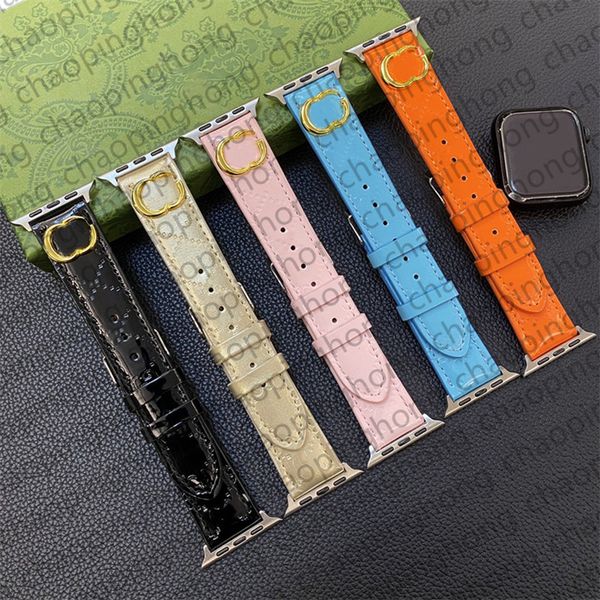 Designer Leather Apple Watch Bands 49mm Smart Straps For Apple Watch Straps 38mm 41mm 42MM 44mm 45MM iWatch 9 4 5 SE 6 7 Series Bands Bright Color 3D Embossing Watchband